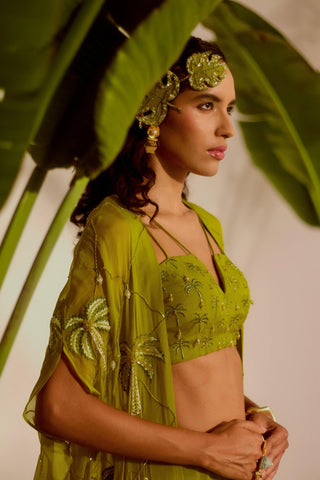 Green nyra areca cape and drape skirt set