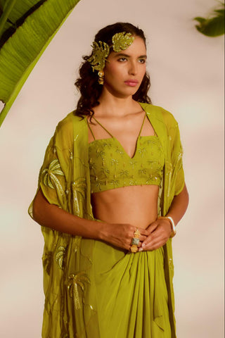 Green nyra areca cape and drape skirt set