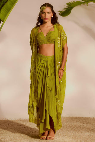 Green nyra areca cape and drape skirt set