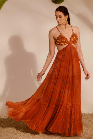 Orange nyra aloha 3-tiered gown