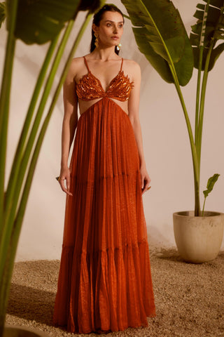 Orange nyra aloha 3-tiered gown