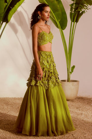 Green nyra monstera lehenga set