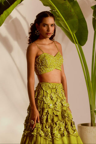 Green nyra monstera lehenga set