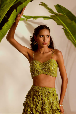 Green nyra monstera lehenga set