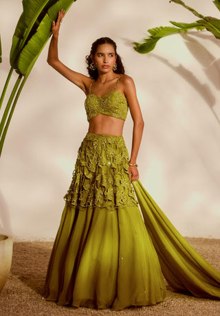 Green nyra monstera lehenga set