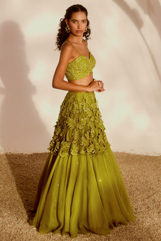 Green nyra monstera lehenga set