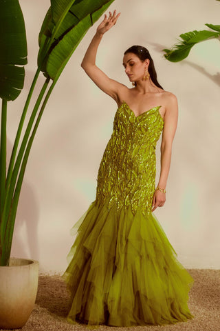 Green nyra fauna applique gown