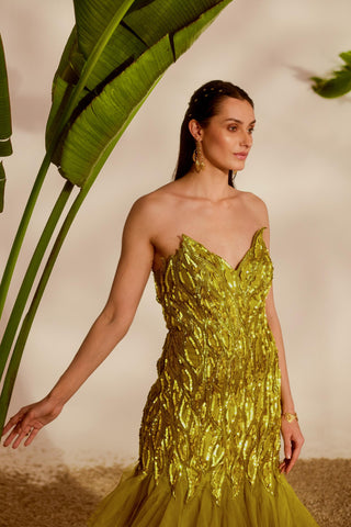 Green nyra fauna applique gown