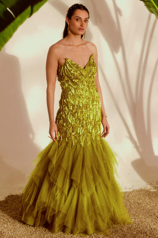 Green nyra fauna applique gown