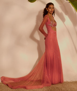 Pink nyra lovebirds godet gown