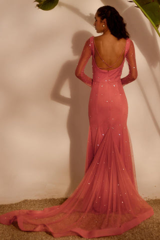 Pink nyra lovebirds godet gown