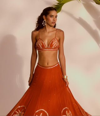 Orange nyra palm paradise lehenga set