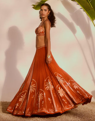 Orange nyra palm paradise lehenga set