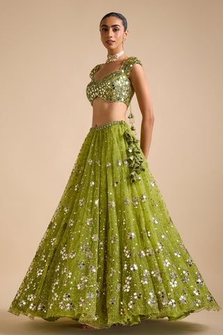 Lehenga Set Indian Wedding - Green Sitara Lehenga Set by Prevasu