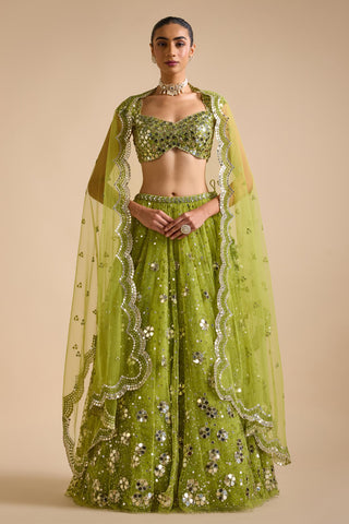 Lehenga Set Indian Wedding - Green Sitara Lehenga Set by Prevasu