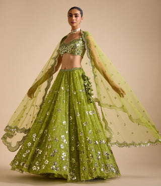 Lehenga Set Indian Wedding - Green Sitara Lehenga Set by Prevasu