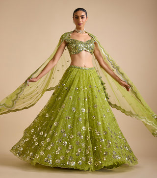 Lehenga Set Indian Wedding - Green Sitara Lehenga Set by Prevasu