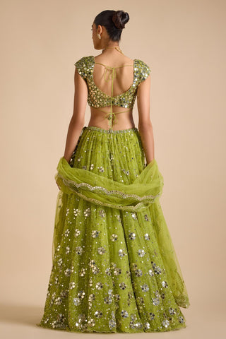 Lehenga Set Indian Wedding - Green Sitara Lehenga Set by Prevasu