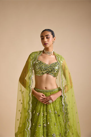 Lehenga Set Indian Wedding - Green Sitara Lehenga Set by Prevasu