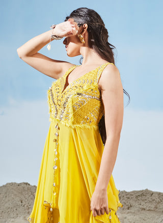 Yellow fantasy peplum and pants