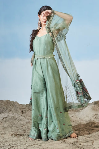 Azure sea green jumpsuit and cape set