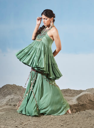 Billowing dunes green kurta and gharara