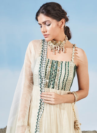 Ombre breeze green anarkali and dupatta