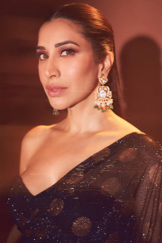 Ruffle Saree for Indian Weddings – Black Polka Sequin Look by Itrh