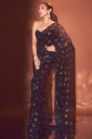 Ruffle Saree for Indian Weddings – Black Polka Sequin Look by Itrh