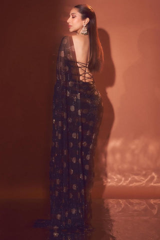 Ruffle Saree for Indian Weddings – Black Polka Sequin Look by Itrh