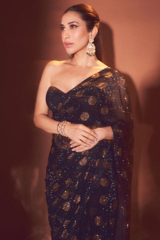 Ruffle Saree for Indian Weddings – Black Polka Sequin Look by Itrh