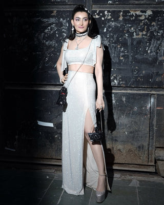 Silver sparkling diamond skirt with top