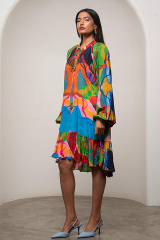Gathered Dress for Contemporary Wear - Multicolor Siro Sorel by Advait