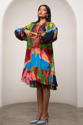 Gathered Dress for Contemporary Wear - Multicolor Siro Sorel by Advait