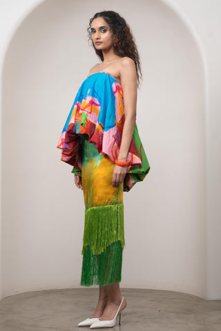 Co-ord Set for Contemporary Wear - Multicolor Siro Sorel Top & Skirt Set by Advait