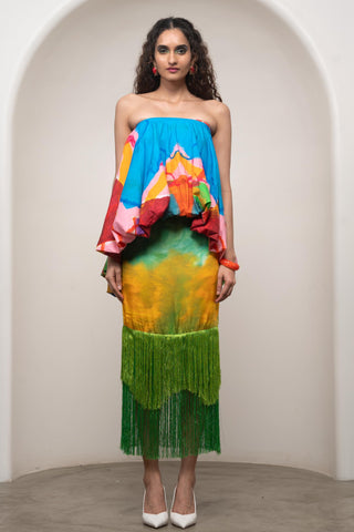 Co-ord Set for Contemporary Wear - Multicolor Siro Sorel Top & Skirt Set by Advait