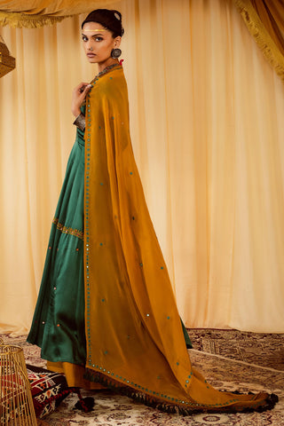 Teal green anarkali suit pararambh with churidaar