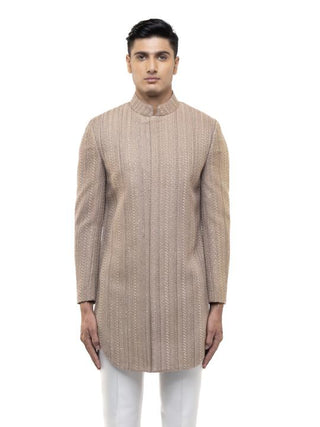 Beige Thread Embroidery Sherwani Set