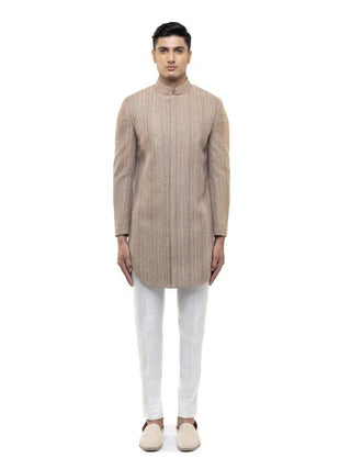 Beige Thread Embroidery Sherwani Set