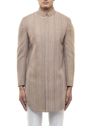 Beige Thread Embroidery Sherwani Set