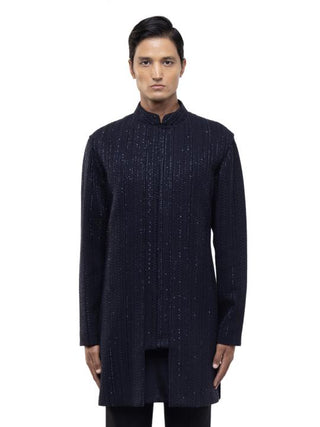 Navy Blue Stitchline Deconstructed Achkan & Jacket Set