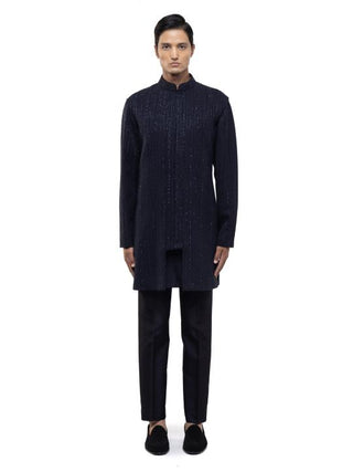 Navy Blue Stitchline Deconstructed Achkan & Jacket Set