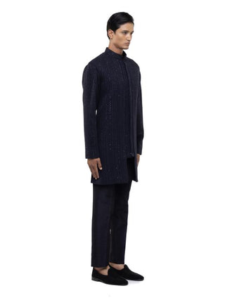 Navy Blue Stitchline Deconstructed Achkan & Jacket Set