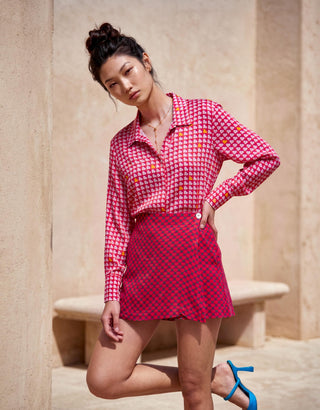 Co-ord Set Contemporary Wear - Red Cherry Check Shirt Skort by Nautanky