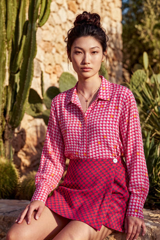 Co-ord Set Contemporary Wear - Red Cherry Check Shirt Skort by Nautanky