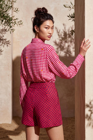 Co-ord Set Contemporary Wear - Red Cherry Check Shirt Skort by Nautanky