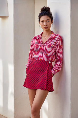 Co-ord Set Contemporary Wear - Red Cherry Check Shirt Skort by Nautanky
