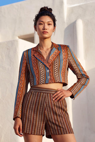 Co-ord Set Contemporary Wear - Brown Circuit Crop Blazer Shorts by Nautanky