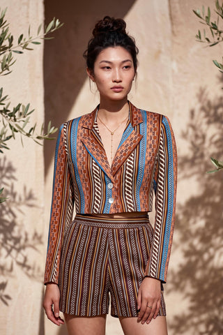 Co-ord Set Contemporary Wear - Brown Circuit Crop Blazer Shorts by Nautanky