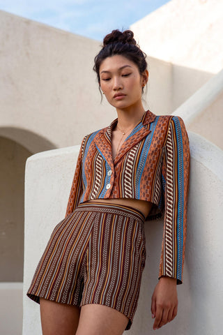 Co-ord Set Contemporary Wear - Brown Circuit Crop Blazer Shorts by Nautanky